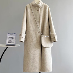 カシミヤ混素材 ダブルフェイス レトロ風ダブルボタン ゆったりロング