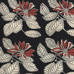 【50cm単位】ブラックオフホワイトレッドビッグフラワーバグルー染め　インド　ハンドブロックプリント生地  コットン 3枚目の画像