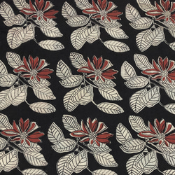 【50cm単位】ブラックオフホワイトレッドビッグフラワーバグルー染め　インド　ハンドブロックプリント生地  コットン 4枚目の画像