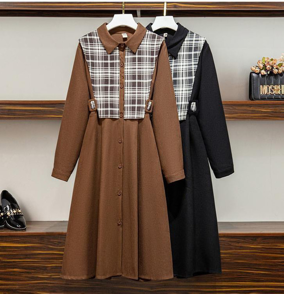 大きいサイズ レディース 秋　冬 ワンピース　新品 長袖　春　チェック柄 シャツワンピース ワンピース 秋冬 レディース 長袖 秋 ロング