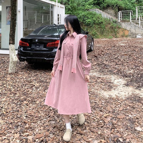 大きいサイズ】 レディース ワンピース 春 秋冬 新品 長袖 ピンク