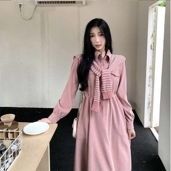 大きいサイズ】 レディース ワンピース 春 秋冬 新品 長袖 ピンク