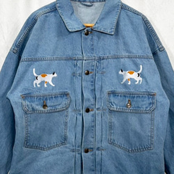 三毛猫のワンポイント刺繍 ビッグシルエットデニム長袖ジャケット＜ミディアムウォッシュ＞ 3枚目の画像