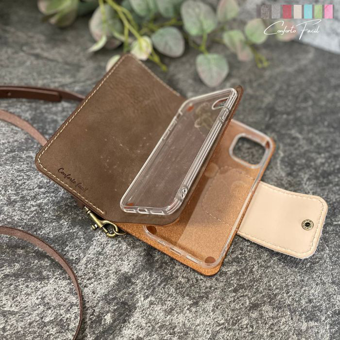 ◆大人気シリーズ◆２台持ち専用◆7色◆アラスカスクエアハラコ手帳型スマホショルダー【多機種対応】iPhone17