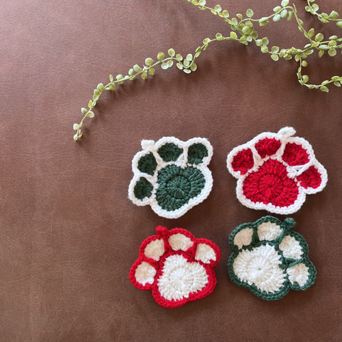 アクリルたわし 肉球コースター ねこ いぬ クリスマス オーナメント  