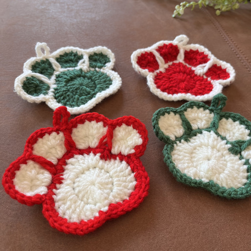 アクリルたわし 肉球コースター ねこ いぬ クリスマス オーナメント  