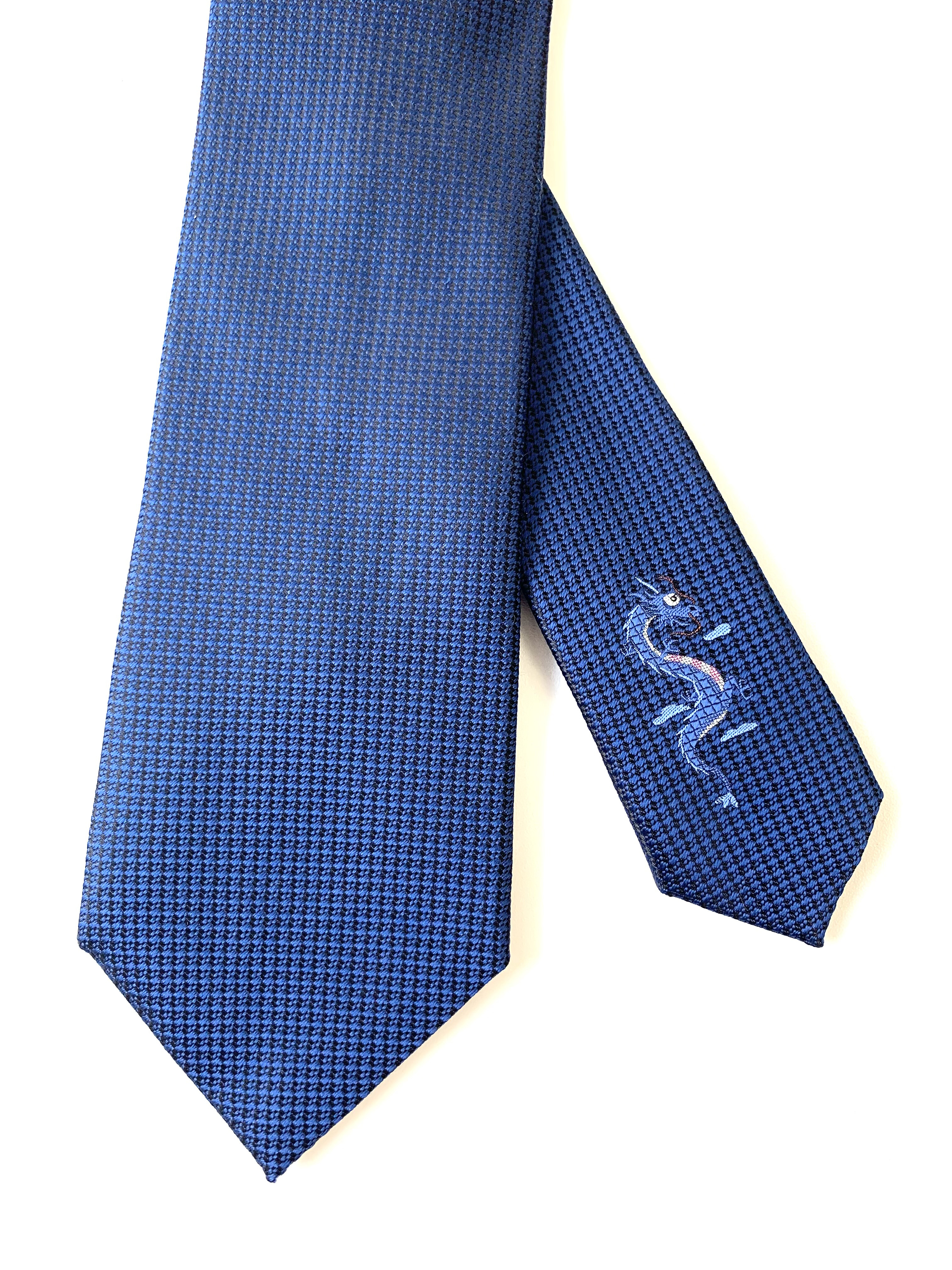 昇り青龍ネクタイ　シルク　送料無料　ネイビーブルー　縁起物