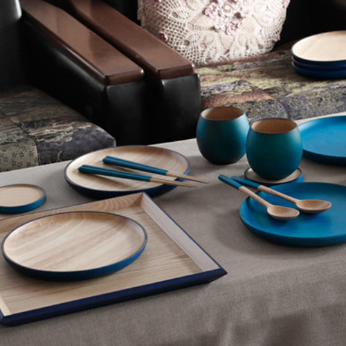 KyutarouBLUE 爽 丸皿 30cm【青・ブルーの木製食器】 中皿 漆器久太郎