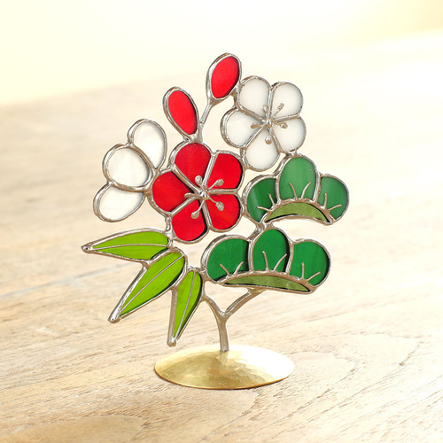 めでたい木 松竹梅（真鍮ベース・ステンドグラス） その他インテリア