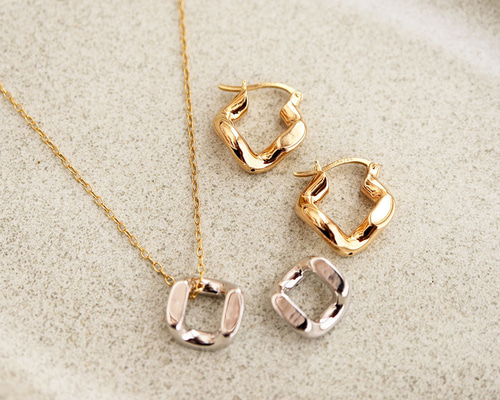 K18YG 中空フープピアス K18地金 3WAY 中空 コンビカラー 喜平 フープピアス ピアス