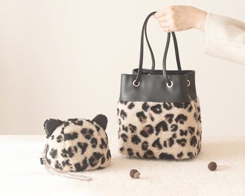 Creema限定新春福袋〈竹〉巾着型マルチバッグ PUxボア（5色）＋豹の顔