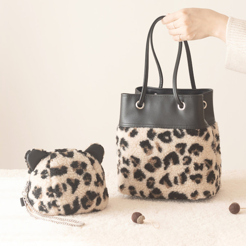 Creema限定新春福袋〈竹〉巾着型マルチバッグ PUxボア（5色）＋豹の顔