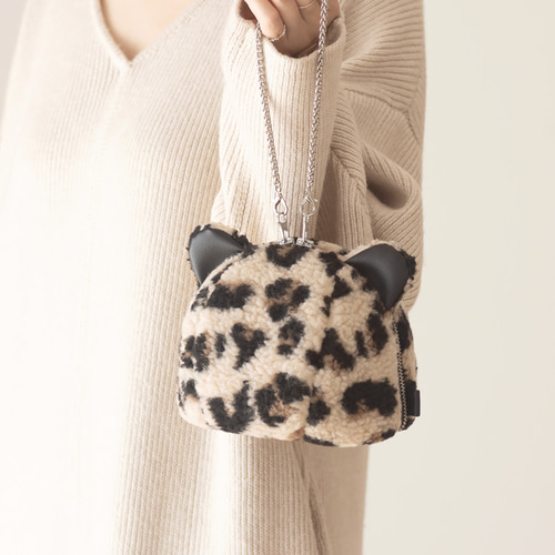 新品未使用❣️マニプリ❣️20900円❣️ヒョウ柄巾着ポーチ❣️ Creema限定新春福袋〈竹〉巾着型マルチバッグ PUxボア（5色）＋豹の顔