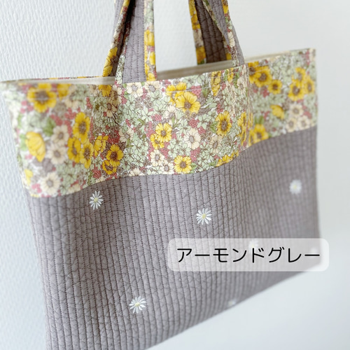 人気再販】刺繍入りヌビキルトとリバティの レッスンバッグ 手提げ