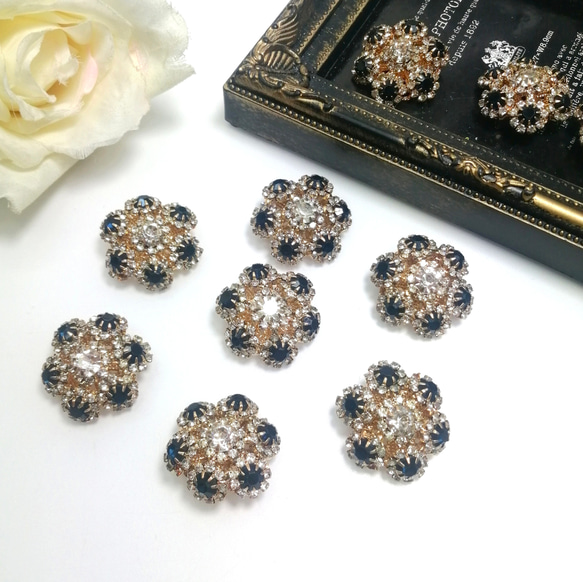 5個 ダイヤ とビーズ付き 金属 お花ブローチ ハンドメイド パーツ 手芸 