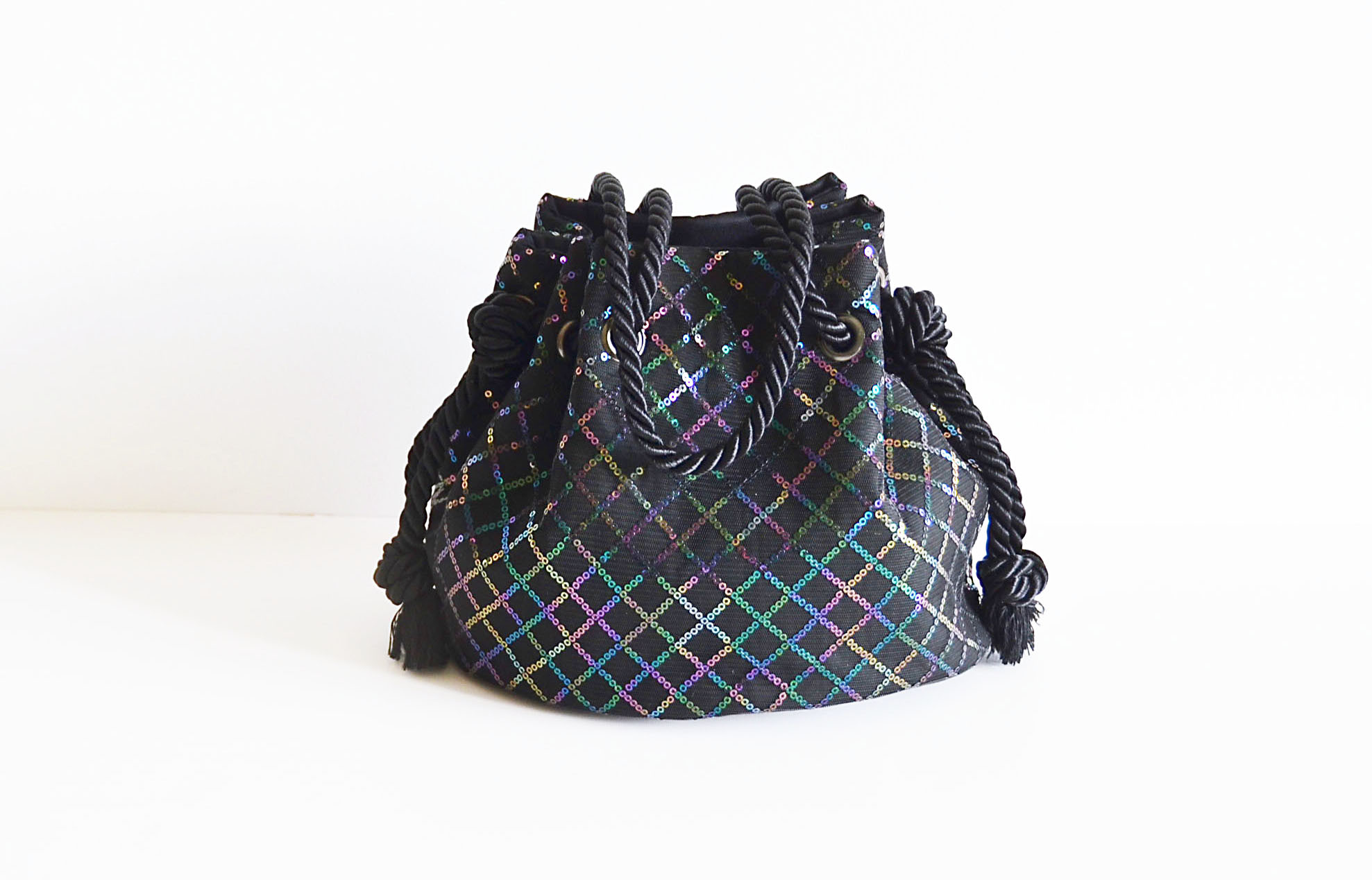 最後の１点！ダイヤモンドチェック　スパンコールオンチュール　2wayマリンバッグ　オーロラ