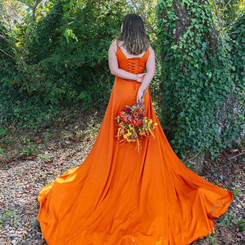 実例写真！パーティードレス キャミソール テラコッタ色 ビスチェ