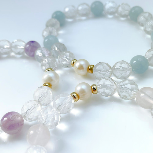 K18☆】選べる天然石ブレスレット水晶とパールのネックレスと3点セット