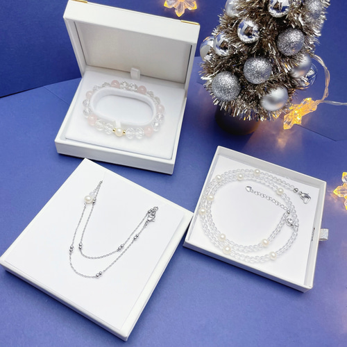 K18☆】選べる天然石ブレスレット水晶とパールのネックレスと3点セット