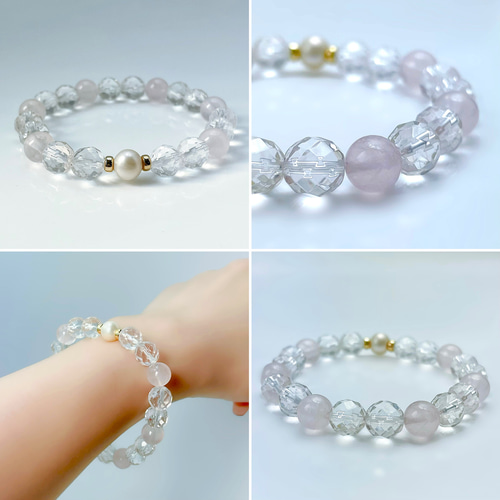 K18☆】選べる天然石ブレスレット水晶とパールのネックレスと3点セット