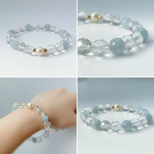 K18☆】選べる天然石ブレスレット水晶とパールのネックレスと3点セット