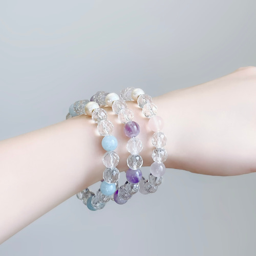 K18☆】選べる天然石ブレスレット水晶とパールのネックレスと3点セット