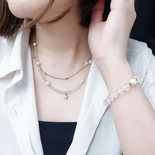 K18☆】選べる天然石ブレスレット水晶とパールのネックレスと3点セット