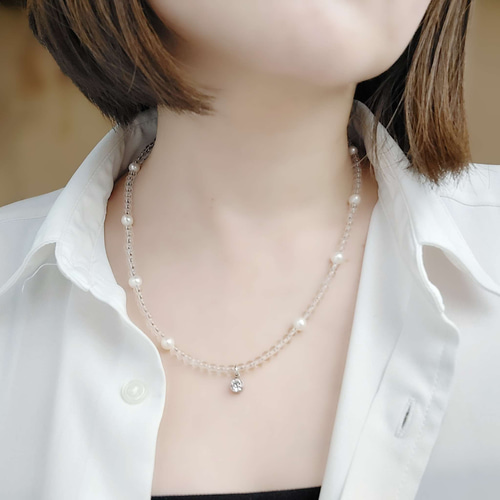 K18☆】選べる天然石ブレスレット水晶とパールのネックレスと3点セット