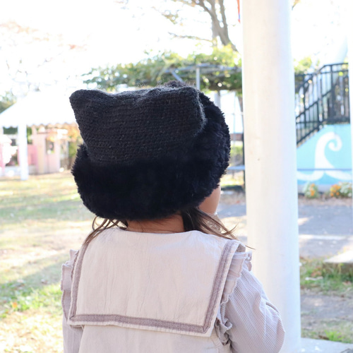 オーダー】ウールのもふもふ猫耳帽子 あったか 毛糸帽子 帽子(ベビー  