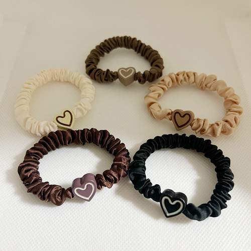 かわいいハート ヘアシュシュ 1本 全5色 シュシュ ヘアゴム ヘア