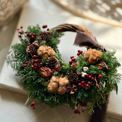 コットンフラワーと赤い実のシンプル小さなリース 《ドライフラワー