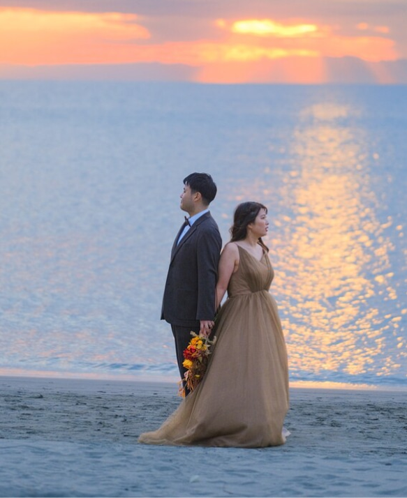 実例写真！パーティードレス ブラウン 前撮り キャミソール ソフト  