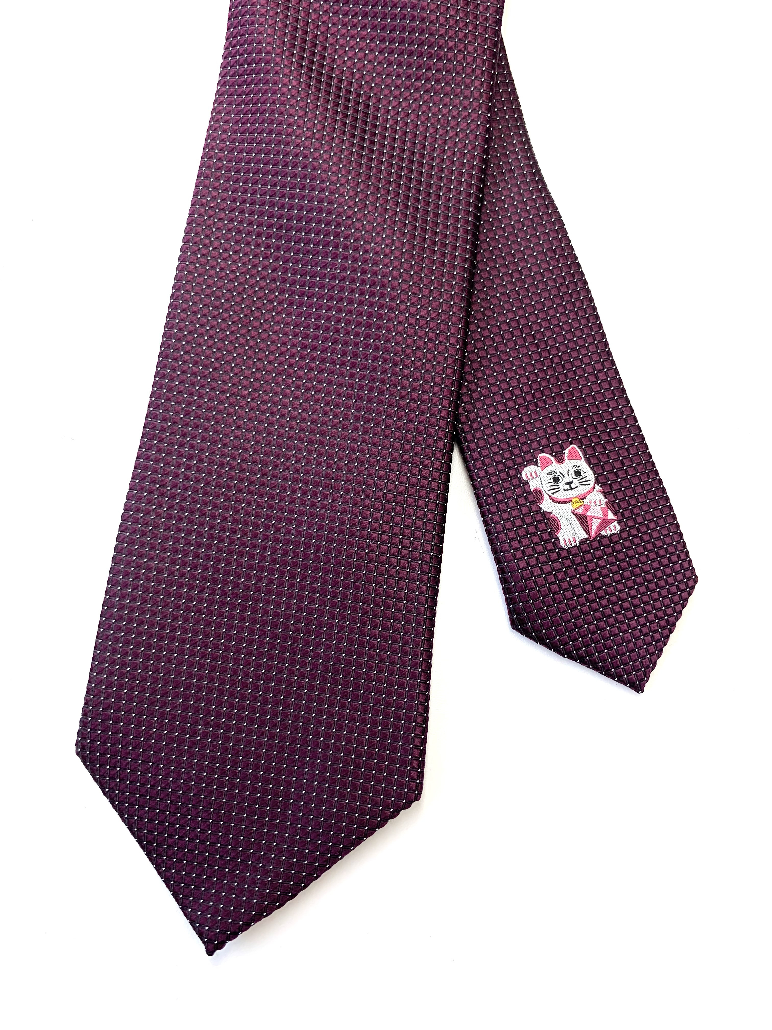 ネクタイシルク　招き猫　送料無料　ワイン　縁起物　商売繁盛　プレゼント