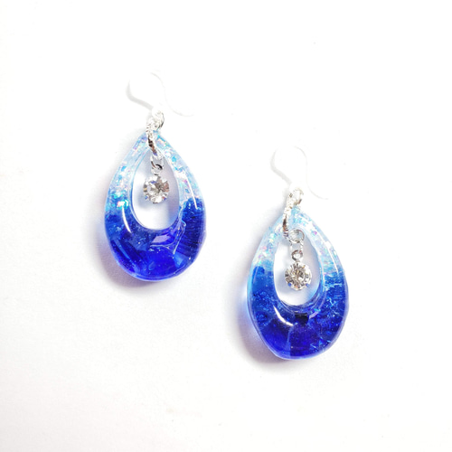 No.579-A 琉球ガラス☆しずく型☆ピアス・イヤリング(ブルー) ピアス 