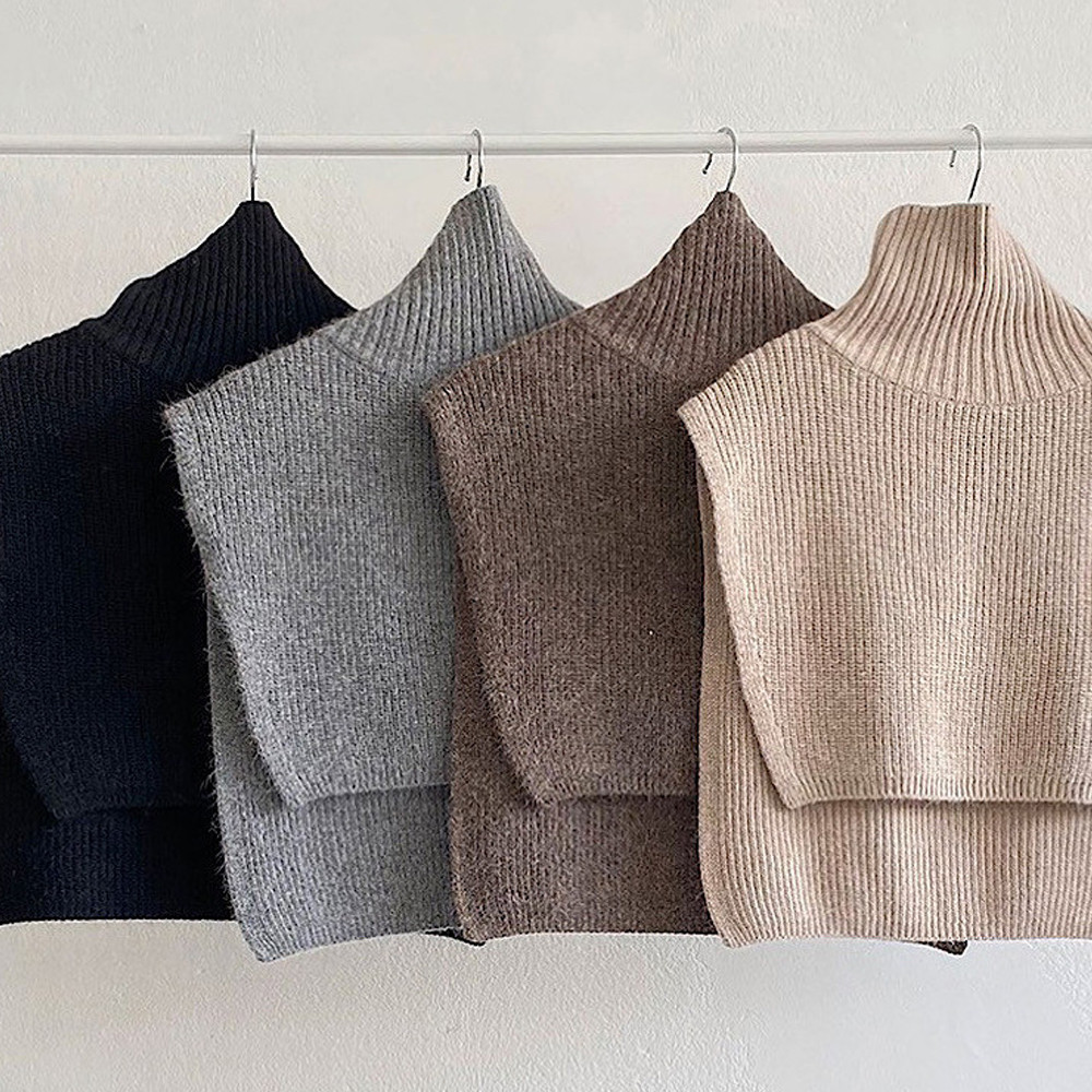 「Creema限定」4色 オフタートル ニットケープ ケープ ベスト ショートベスト ニット,ネックウォーマー