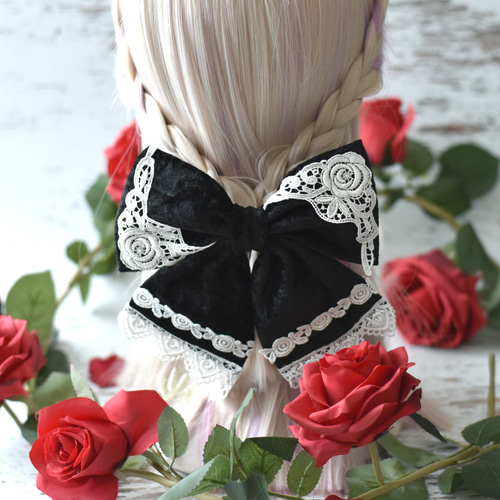 闇に咲く淑女｜クラッシュベロアと薔薇刺繍レースが重なるモノクロ