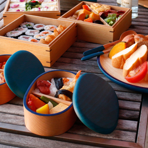 KyutarouBLUE 爽 弁当箱 大【青・ブルーの木製食器】 弁当箱・ランチ