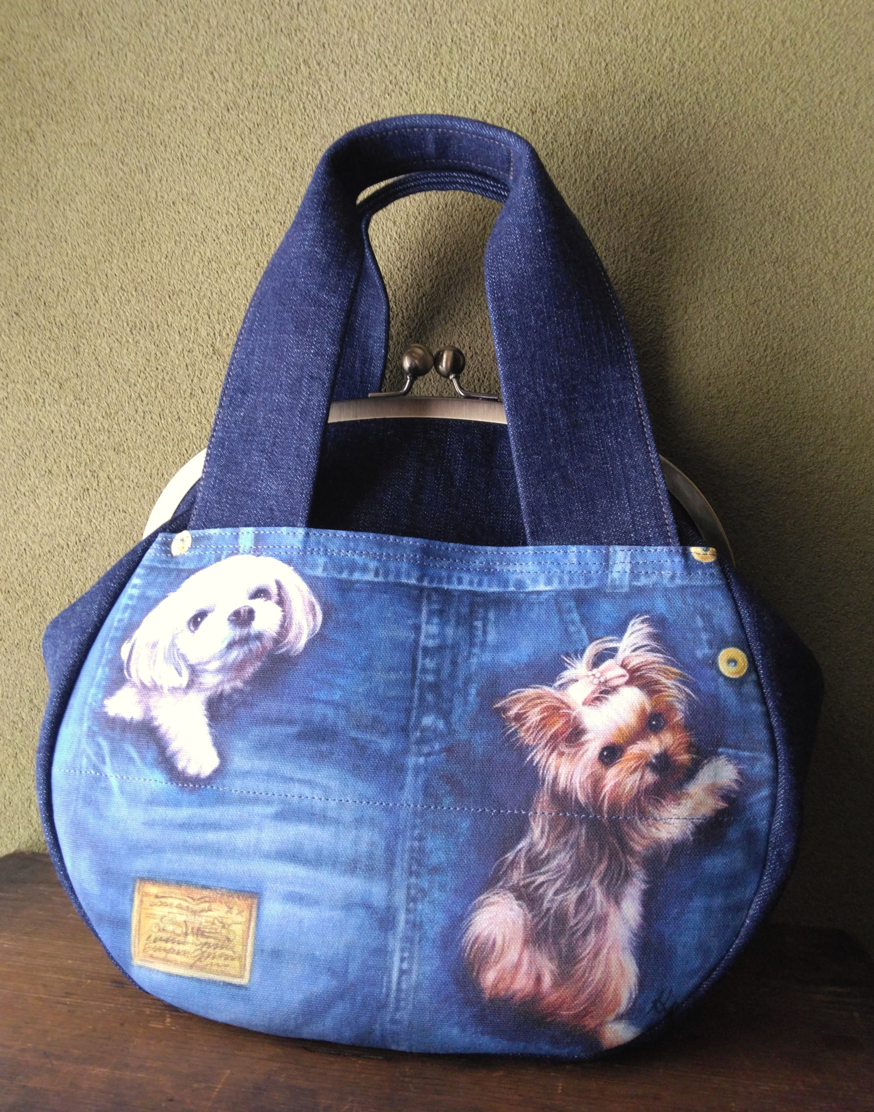 売切り40％OFF【アッシュデザイン】がま口 まんまるバッグ (マルチーズとヨークシャテリア)