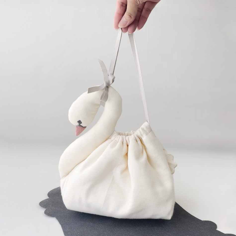 白鳥　スワン　ふわふわ　コットン　ミニバッグ　ポーチ 白鳥 スワン ふわふわ コットン ミニバッグ ポーチ 白鳥