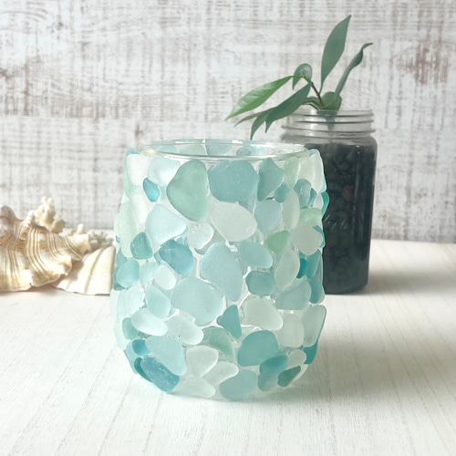 癒し空間に灯すシーグラスモザイクキャンドルホルダー キャンドル