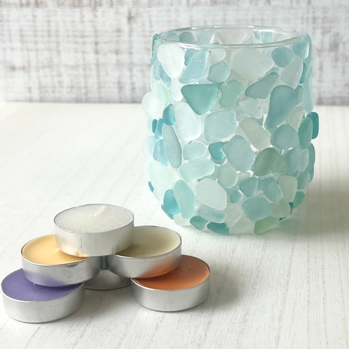 癒し空間に灯すシーグラスモザイクキャンドルホルダー キャンドル