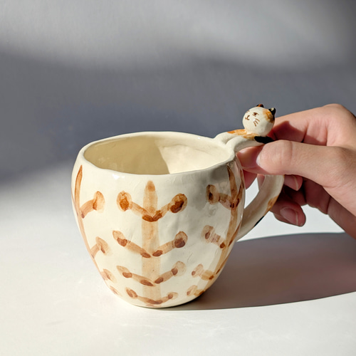☆即納可能☆ 三毛猫のコーヒーカップ 手びねり マグカップ 陶芸工房