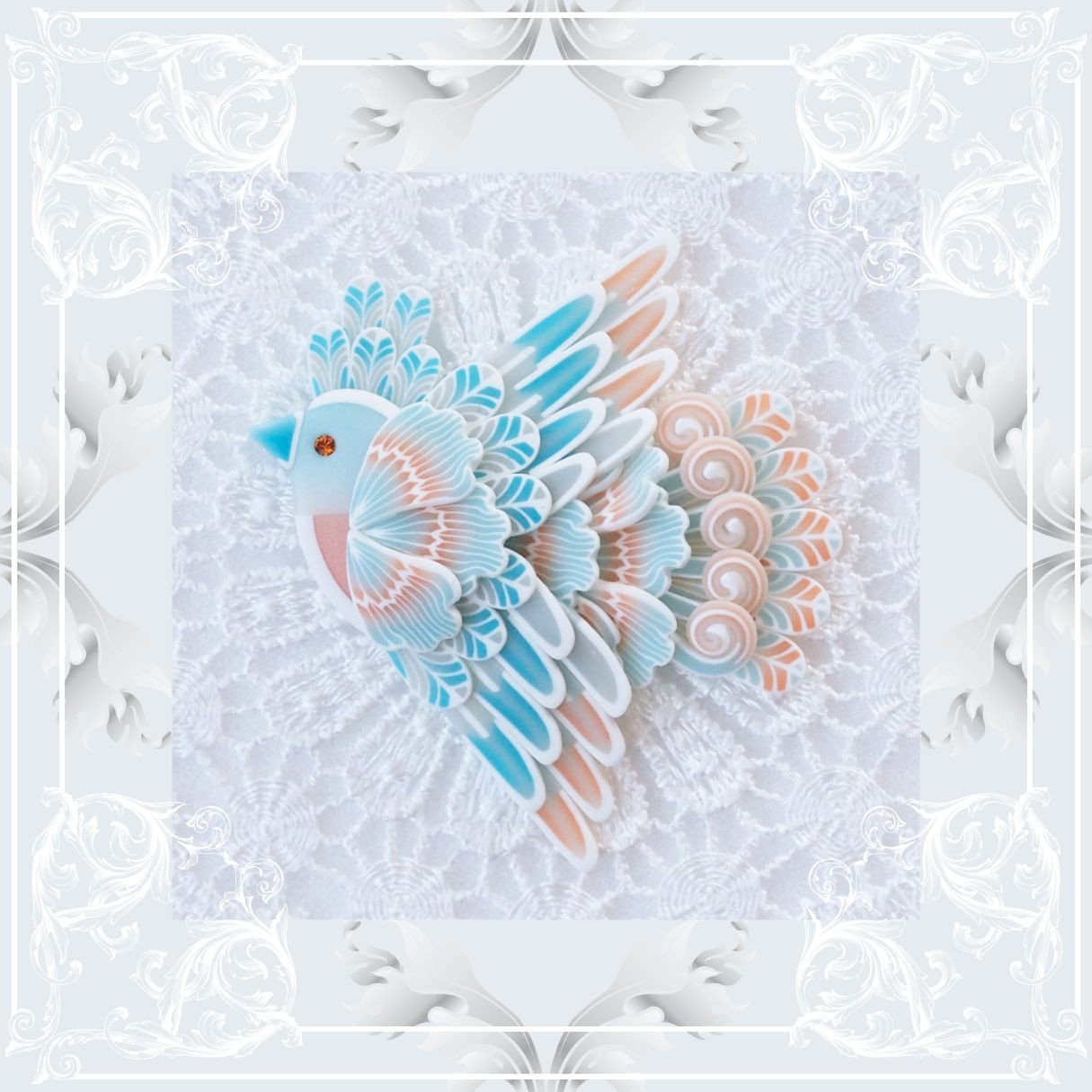 空想小鳥ブローチ＊ﾗｲﾄｵﾚﾝｼﾞ&ﾗｲﾄﾌﾞﾙｰ＊