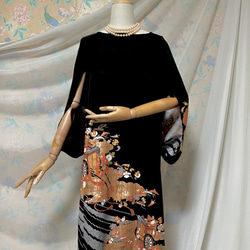 正絹 濃紺 扇絞り 着物リメイクケープドレス 正絹 濃紺 扇絞り 着物リメイクケープドレス 着物ドレス 青 付け