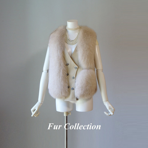 美品】サファイアミンク 本毛皮 ベスト ジレ ホワイト リアルファー M