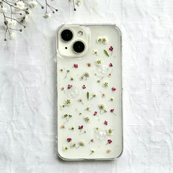 押し花 スマホグリップ❁✿  オーダーページ 今のケースに挟むだけ】押し花スマホショルダー アリッサ厶入り透明