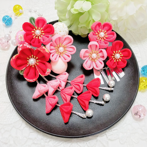 tomさま専用 七五三髪飾りセット 薄紅梅色×パールピンク 6-69 楽天市場】七五三 髪飾り 勝山かんざし ちんころ付き4点セット「ピンク