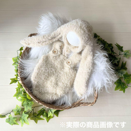 ふわふわ白♪うさぎ耳帽子とロンパース ニューボーンフォト衣装 ふわふわ白♪うさぎ耳帽子とロンパース ニューボーンフォト衣装