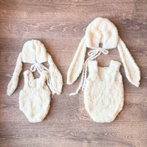 ふわふわ白♪うさぎ耳帽子とロンパース ニューボーンフォト衣装