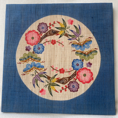 受注制作】紅型ファブリックパネル 松竹梅丸紋 タペストリー・壁掛け